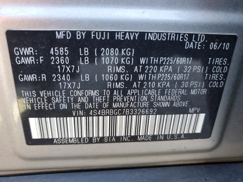 Aukcja sprzedaży 2011 Subaru Outback, vin: 4S4BRBGC7B3326692, numer aukcji: 52346916