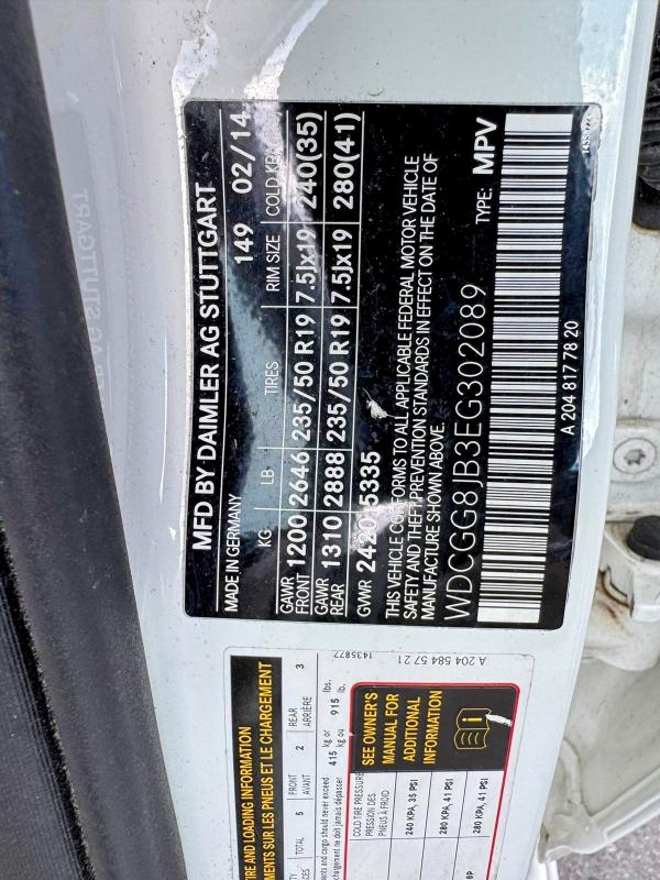54636896 :رقم المزاد ، WDCGG8JB3EG302089 vin ، 2014 Mercedes-benz Glk مزاد بيع
