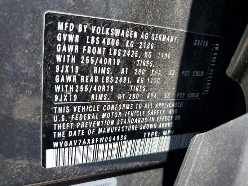 Продаж на аукціоні авто 2015 Volkswagen Tiguan, vin: WVGAV7AX8FW094639, номер лоту: 52436136