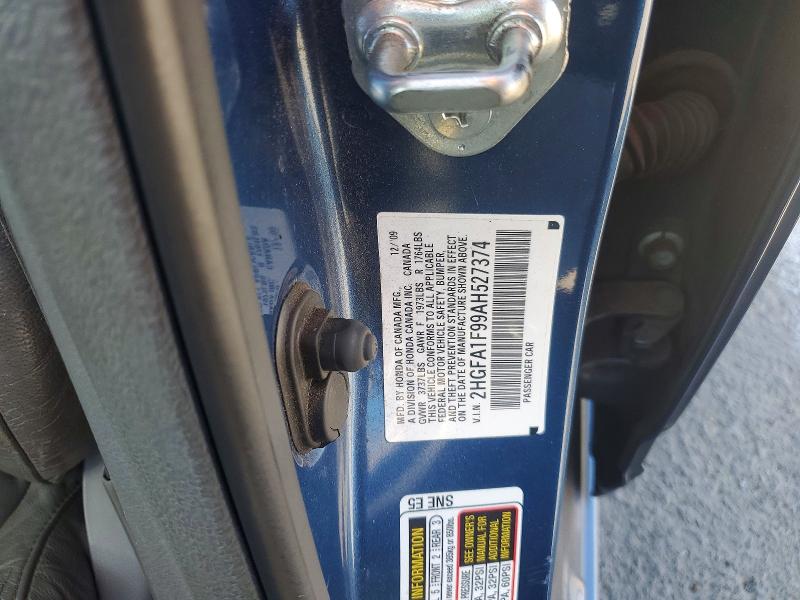 2010 Honda Civic მანქანა იყიდება აუქციონზე, vin: 2HGFA1F99AH527374, აუქციონის ნომერი: 54282486