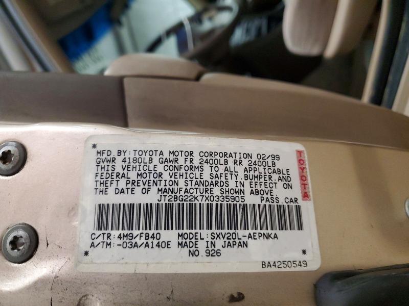 53618586 :رقم المزاد ، JT2BG22K7X0335905 vin ، 1999 Toyota Camry مزاد بيع