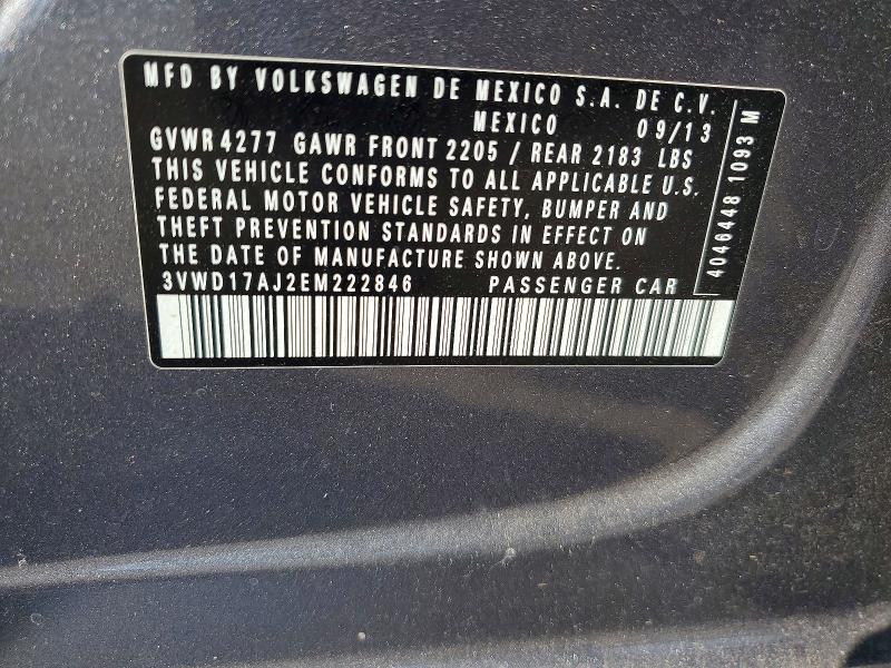 2014 Volkswagen Jetta მანქანა იყიდება აუქციონზე, vin: 3VWD17AJ2EM222846, აუქციონის ნომერი: 54005946