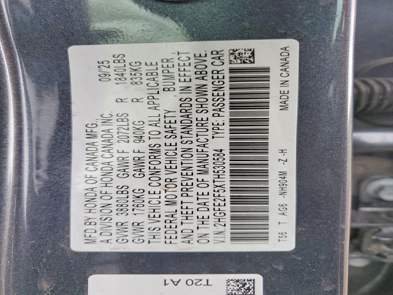 53339066 :رقم المزاد ، 2HGFE2F5XTH530584 vin ، 2026 Honda Civic مزاد بيع