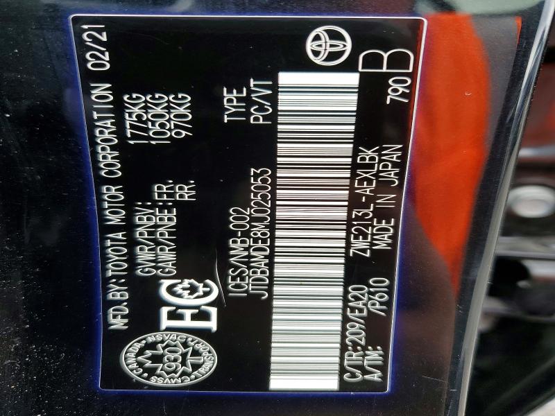 Aukcja sprzedaży 2021 Toyota Corolla, vin: JTDBAMDE8MJ025053, numer aukcji: 53964976