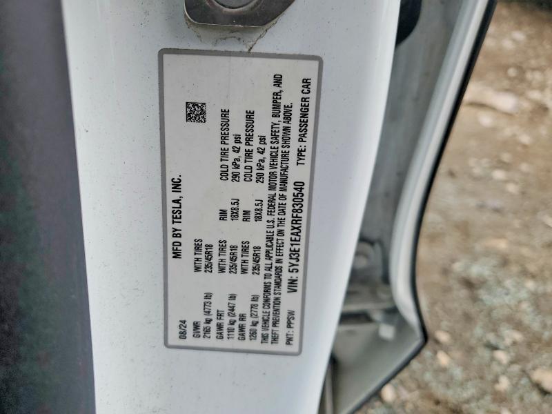 Aukcja sprzedaży 2024 Tesla Model 3, vin: 5YJ3E1EAXRF830540, numer aukcji: 52880186