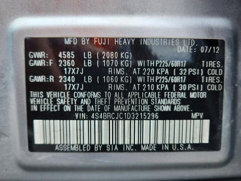 Aukcja sprzedaży 2013 Subaru Outback, vin: 4S4BRCJC1D3215296, numer aukcji: 54157756