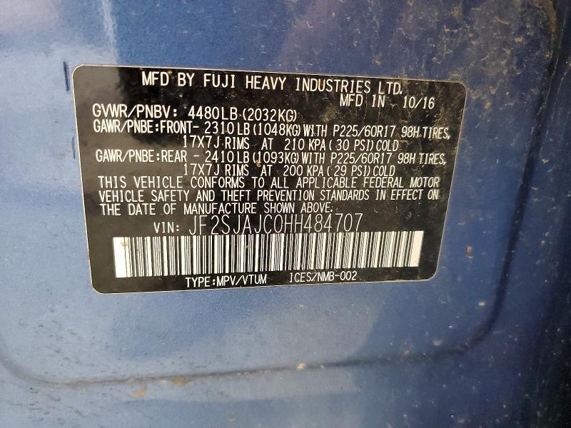 55278356 :رقم المزاد ، JF2SJAJC0HH484707 vin ، 2017 Subaru Forester مزاد بيع