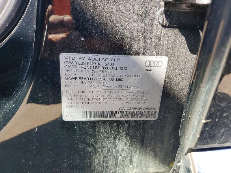 2017 Audi Q5 მანქანა იყიდება აუქციონზე, vin: WA1C2AFP0HA098349, აუქციონის ნომერი: 52151256