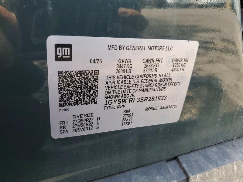 54234426 :رقم المزاد ، 1GYS9FRL3SR281833 vin ، 2025 Cadillac Escalade مزاد بيع