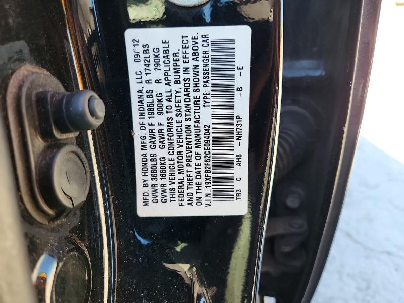 52820436 :رقم المزاد ، 19XFB2F52CE094042 vin ، 2012 Honda Civic مزاد بيع