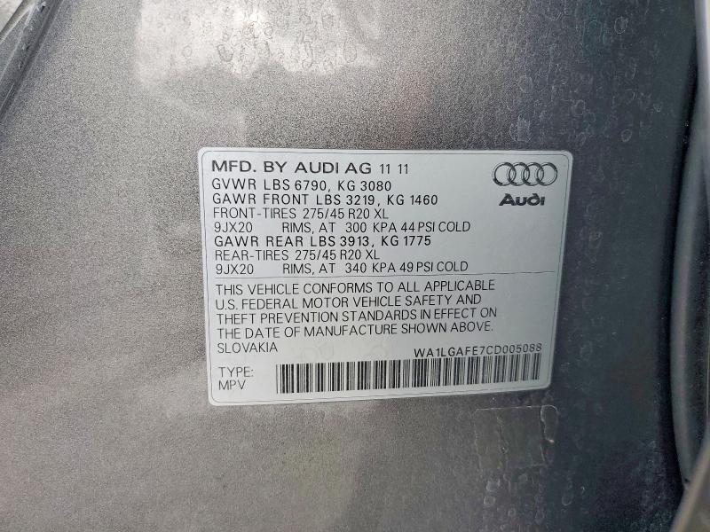 52426976 :رقم المزاد ، WA1LGAFE7CD005088 vin ، 2012 Audi Q7 مزاد بيع