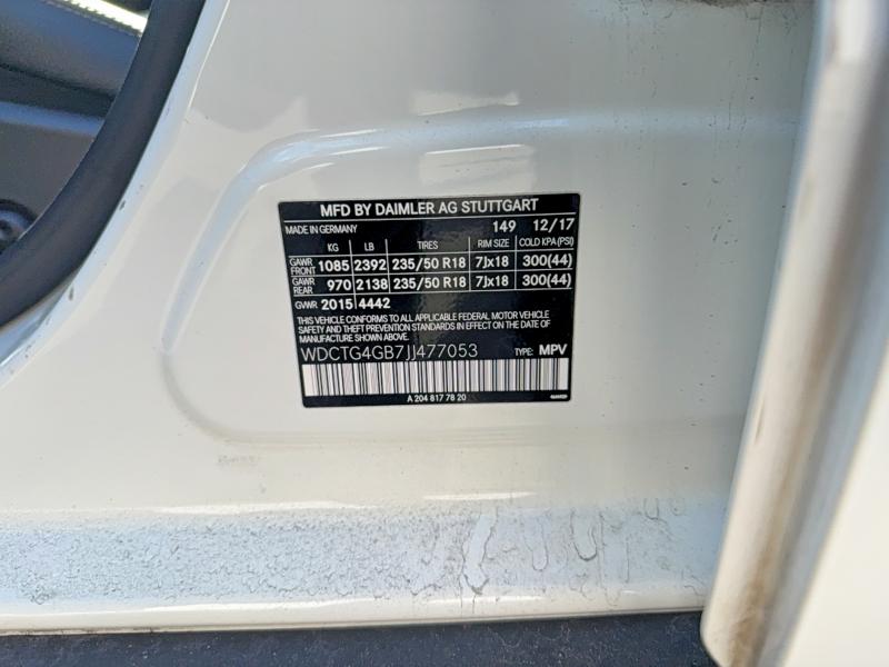 52585826 :رقم المزاد ، WDCTG4GB7JJ477053 vin ، 2018 Mercedes-benz Gla مزاد بيع