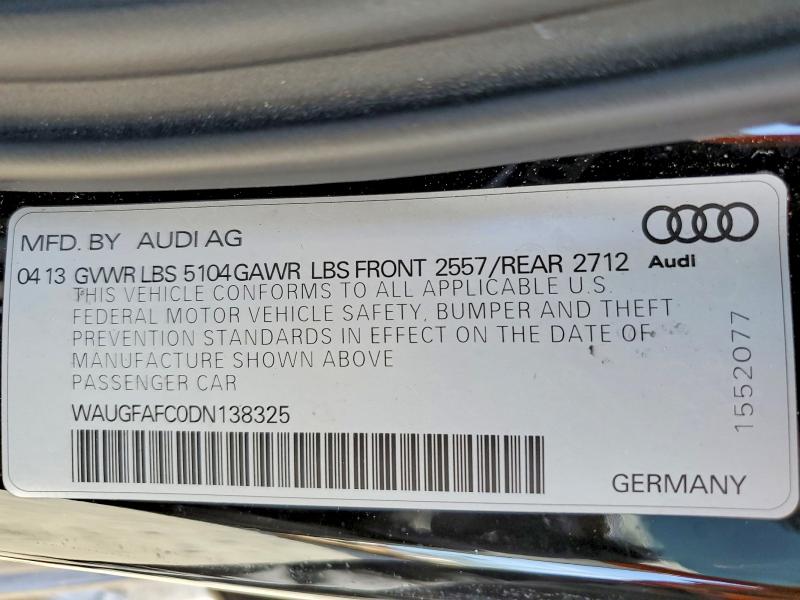 52184816 :رقم المزاد ، WAUGFAFC0DN138325 vin ، 2013 Audi A6 مزاد بيع