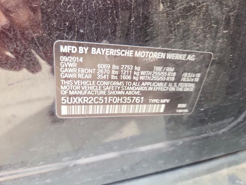 51020786 :رقم المزاد ، 5UXKR2C51F0H35761 vin ، 2015 Bmw X5 مزاد بيع