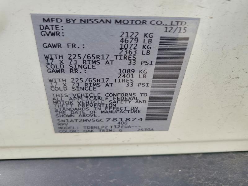 Продаж на аукціоні авто 2016 Niss Rogue, vin: 5N1AT2MV5GC781874, номер лоту: 52860186