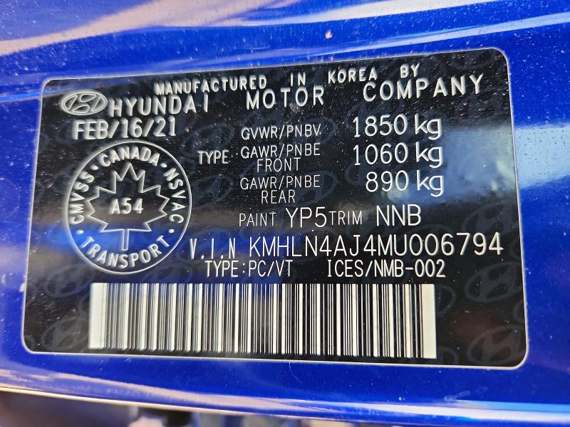 49374596 :رقم المزاد ، KMHLN4AJ4MU006794 vin ، 2021 Hyundai Elantra مزاد بيع