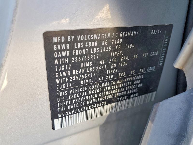 53133406 :رقم المزاد ، WVGAV7AX8HK048979 vin ، 2017 Volkswagen Tiguan مزاد بيع