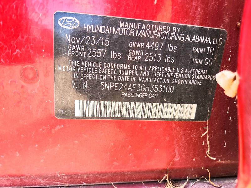 Aukcja sprzedaży 2016 Hyundai Sonata, vin: 5NPE24AF3GH353100, numer aukcji: 53166326