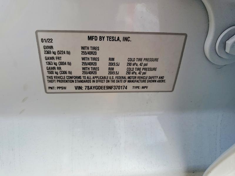 Продажа на аукционе авто 2022 Tesla Model Y, vin: 7SAYGDEE9NF370174, номер лота: 53577246