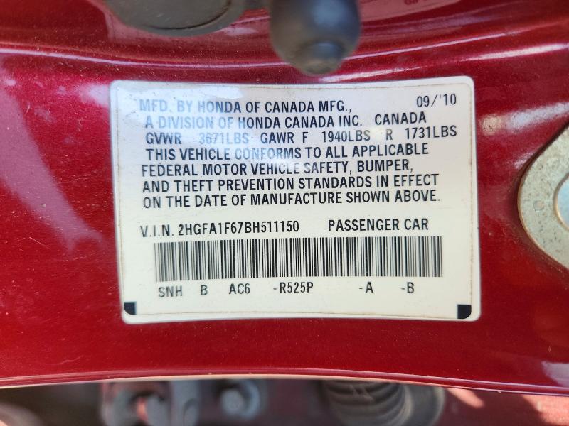 53538546 :رقم المزاد ، 2HGFA1F67BH511150 vin ، 2011 Honda Civic مزاد بيع