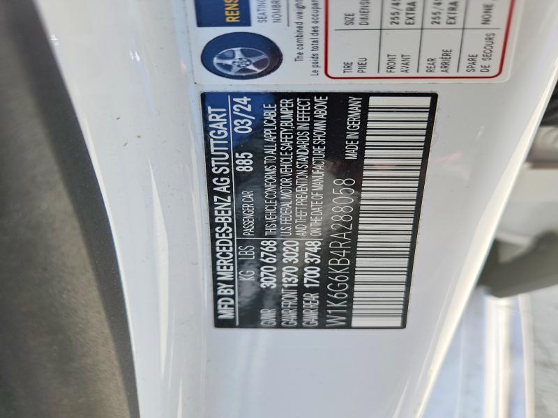 53615986 :رقم المزاد ، W1K6G6KB4RA288058 vin ، 2024 Mercedes-benz S مزاد بيع