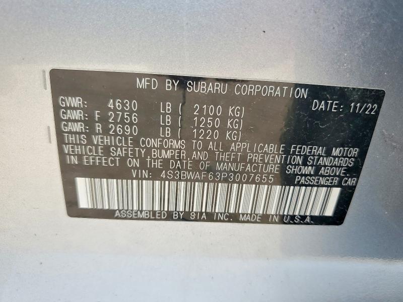 Aukcja sprzedaży 2023 Subaru Legacy, vin: 4S3BWAF63P3007655, numer aukcji: 53036126