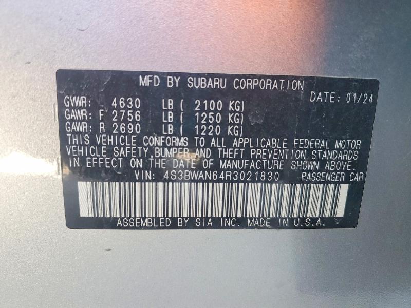 Aukcja sprzedaży 2024 Subaru Legacy, vin: 4S3BWAN64R3021830, numer aukcji: 53000366