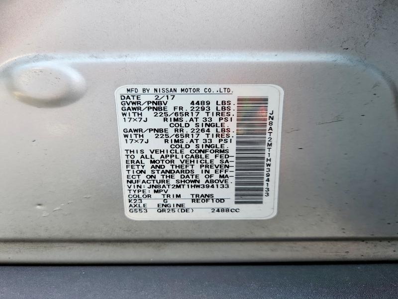 Продаж на аукціоні авто 2017 Nissan Rogue, vin: JN8AT2MT1HW394133, номер лоту: 53639006