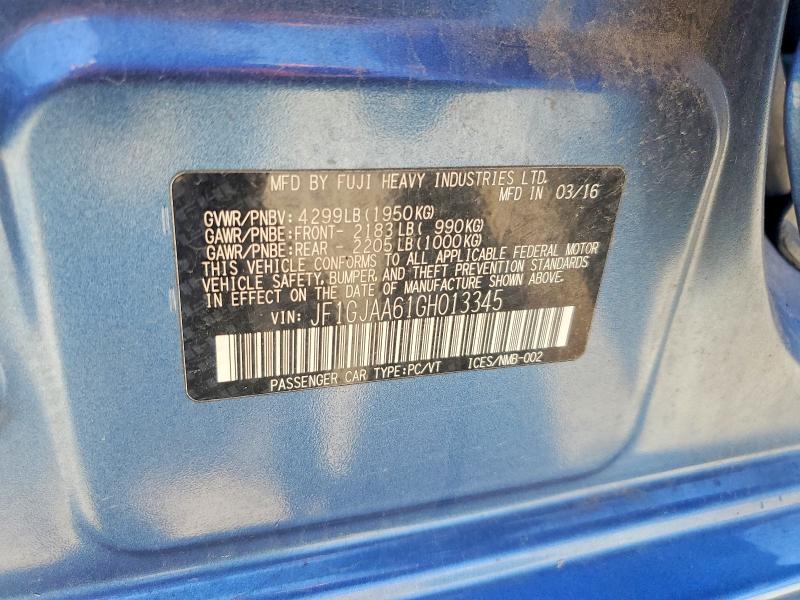 2016 Subaru Impreza მანქანა იყიდება აუქციონზე, vin: JF1GJAA61GH013345, აუქციონის ნომერი: 55327056