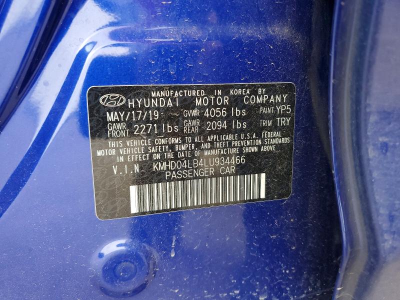 2020 Hyundai Elantra მანქანა იყიდება აუქციონზე, vin: KMHD04LB4LU934466, აუქციონის ნომერი: 52931766