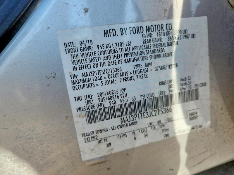 2018 Ford Ecosport მანქანა იყიდება აუქციონზე, vin: MAJ3P1TE3JC215366, აუქციონის ნომერი: 53717406