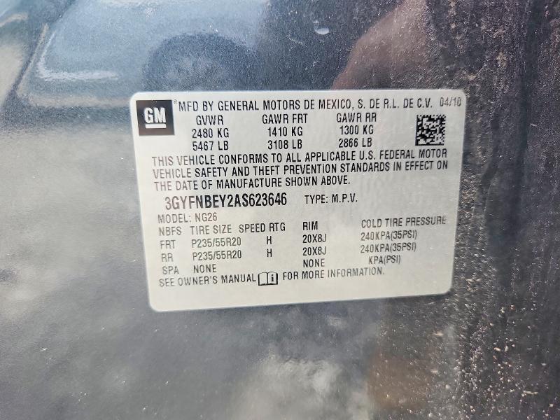 52219326 :رقم المزاد ، 3GYFNBEY2AS623646 vin ، 2010 Cadillac Srx مزاد بيع