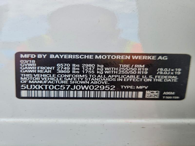 2018 Bmw X5 მანქანა იყიდება აუქციონზე, vin: 5UXKT0C57J0W02952, აუქციონის ნომერი: 53194476