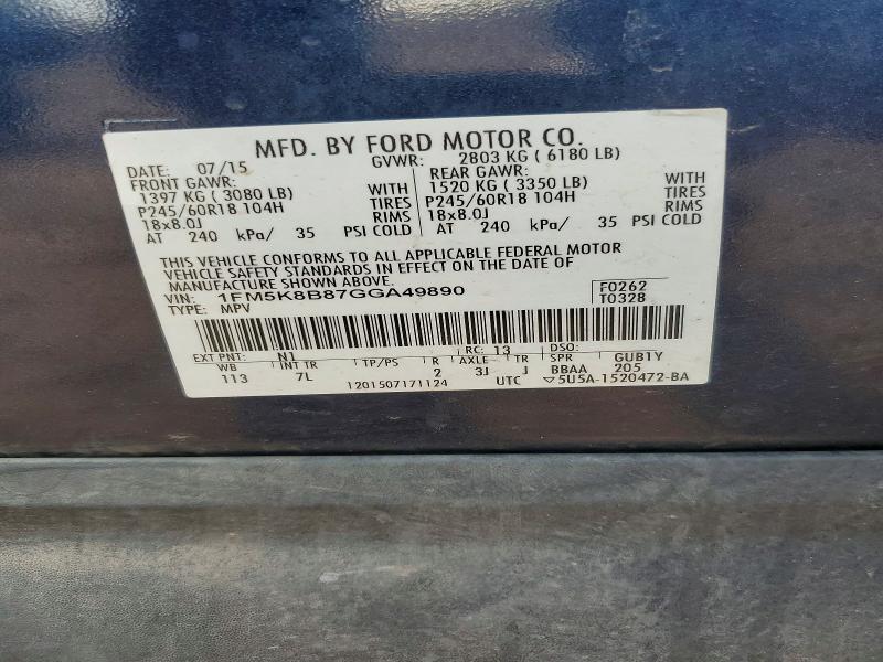 Продажа на аукционе авто 2016 Ford Explorer, vin: 1FM5K8B87GGA49890, номер лота: 54070016