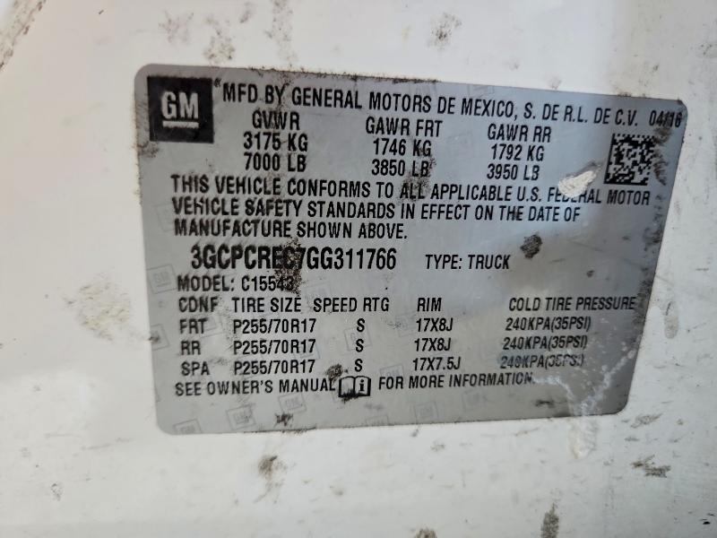 2016 Chevrolet Silverado მანქანა იყიდება აუქციონზე, vin: 3GCPCREC7GG311766, აუქციონის ნომერი: 53851126