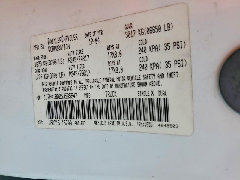 52745536 :رقم المزاد ، 1D7HA18D25J565547 vin ، 2005 Dodge Ram 1500 مزاد بيع