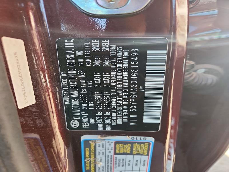 Продажа на аукционе авто 2017 Kia Sorento, vin: 5XYPG4A30HG315493, номер лота: 54651666
