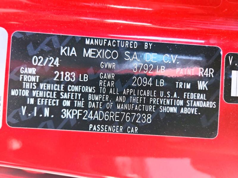 Aukcja sprzedaży 2024 Kia Forte, vin: 3KPF24AD6RE767238, numer aukcji: 54914426