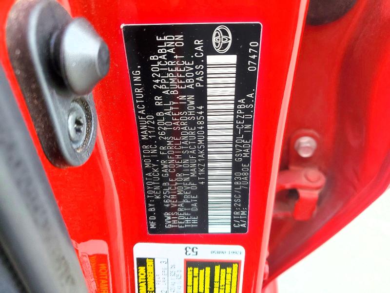 Aukcja sprzedaży 2021 Toyota Camry, vin: 4T1KZ1AK5MU048544, numer aukcji: 54842636
