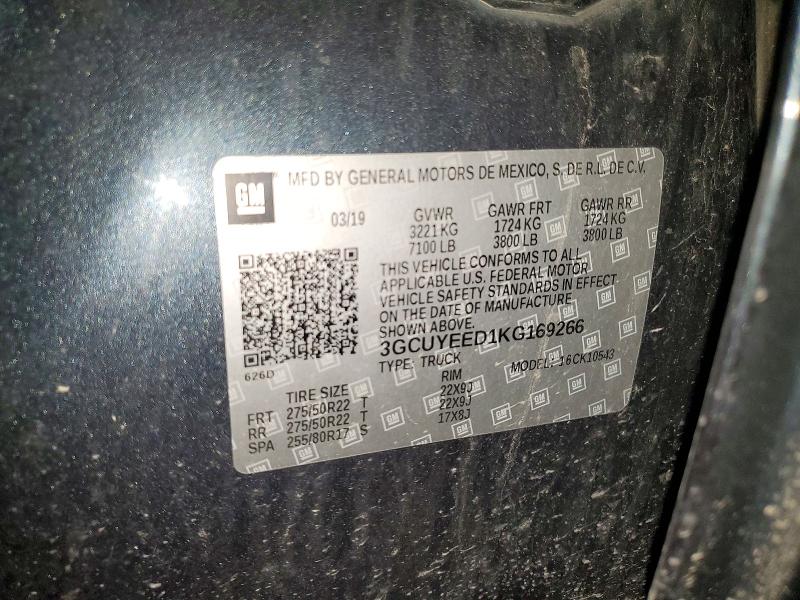 Aukcja sprzedaży 2019 Chevrolet Silverado, vin: 3GCUYEED1KG169266, numer aukcji: 52428066
