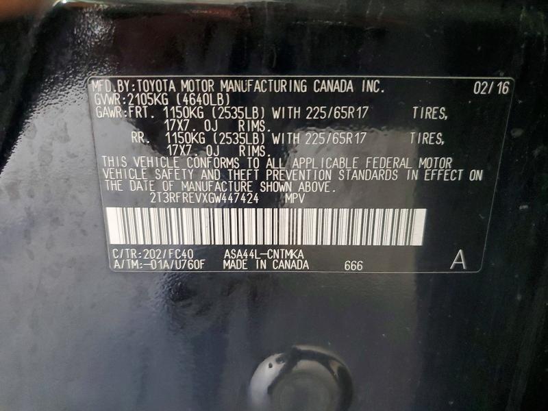 2016 Toyota Rav4 მანქანა იყიდება აუქციონზე, vin: 2T3RFREVXGW447424, აუქციონის ნომერი: 53977746