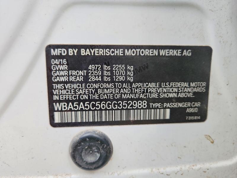 52346236 :رقم المزاد ، WBA5A5C56GG352988 vin ، 2016 Bmw 528 مزاد بيع