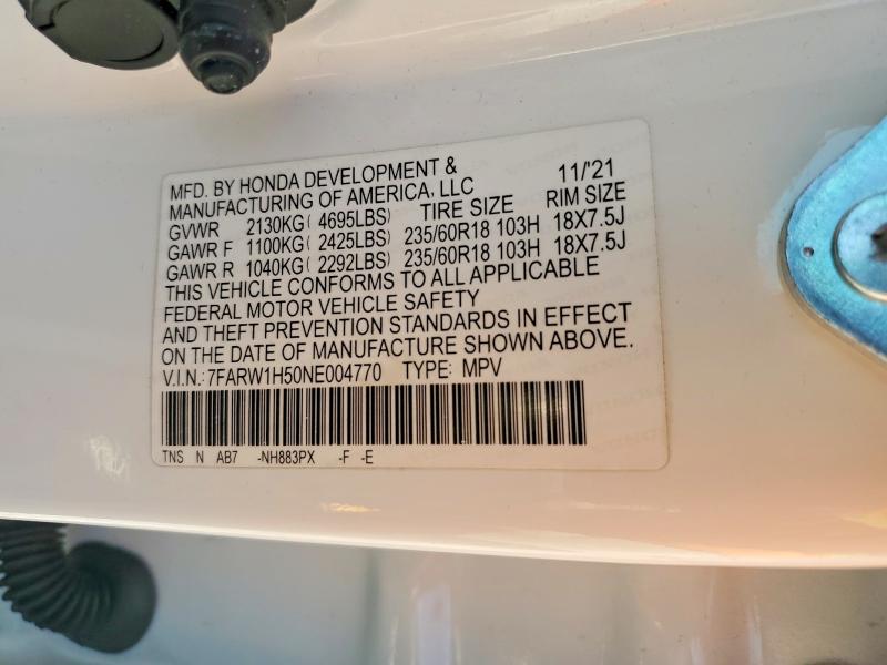2022 Honda Cr-v მანქანა იყიდება აუქციონზე, vin: 7FARW1H50NE004770, აუქციონის ნომერი: 53905726