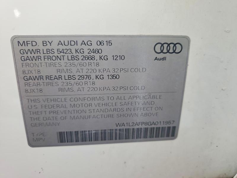 2016 Audi Q5 მანქანა იყიდება აუქციონზე, vin: WA1L2AFP8GA011957, აუქციონის ნომერი: 51916146