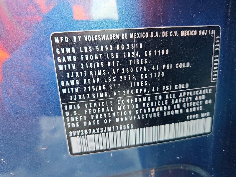 54473696 :رقم المزاد ، 3VV2B7AX3JM176855 vin ، 2018 Volkswagen Tiguan مزاد بيع