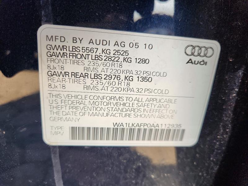 Продаж на аукціоні авто 2010 Audi Q5, vin: WA1LKAFP0AA112935, номер лоту: 51716396