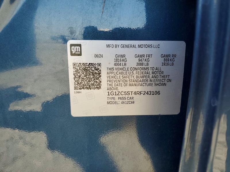 Продаж на аукціоні авто 2024 Chevrolet Malibu, vin: 1G1ZC5ST4RF243106, номер лоту: 52708976