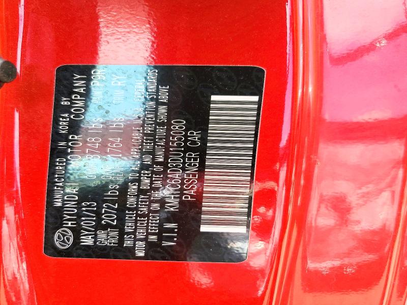 2013 Hyundai Veloster მანქანა იყიდება აუქციონზე, vin: KMHTC6AD3DU155080, აუქციონის ნომერი: 52358976