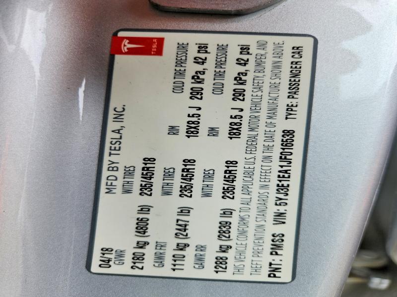 2018 Tesla Model 3 მანქანა იყიდება აუქციონზე, vin: 5YJ3E1EA1JF016538, აუქციონის ნომერი: 52555706