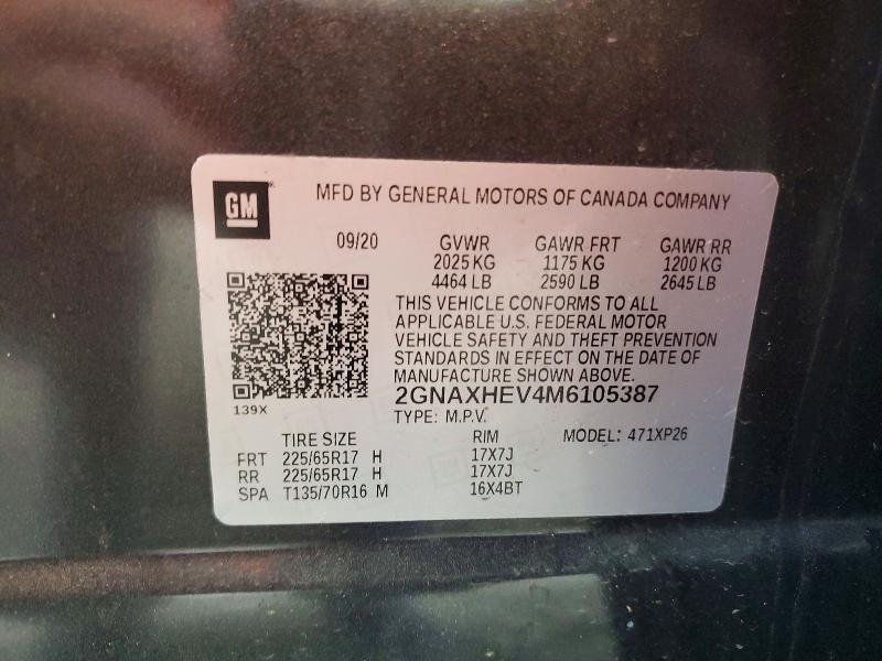 Продажа на аукционе авто 2021 Chevrolet Equinox, vin: 2GNAXHEV4M6105387, номер лота: 52933716